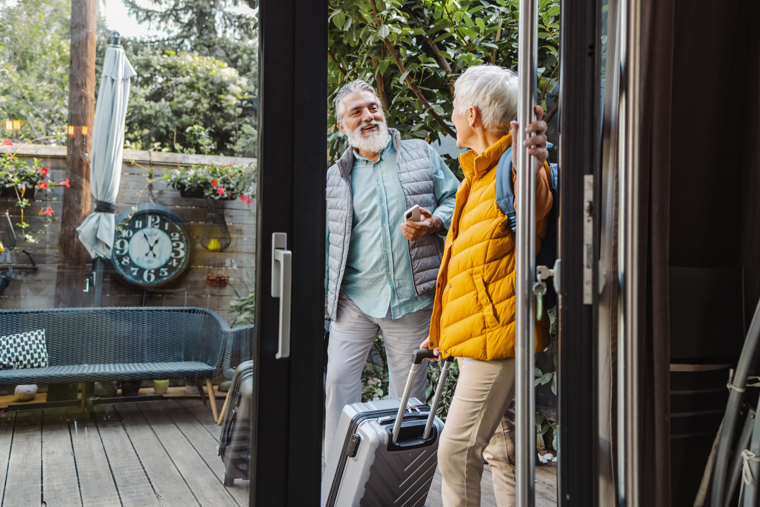 Senior tourists  arriving at vacation rental